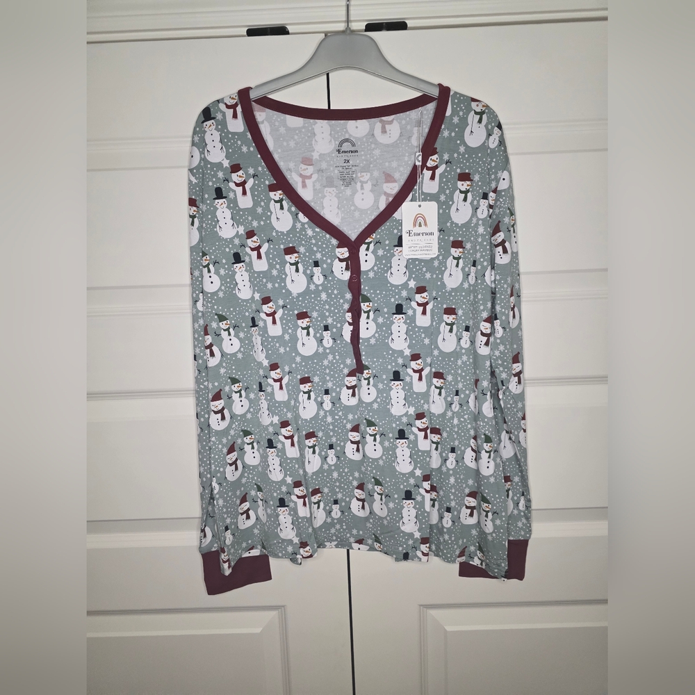 NWT Emerson and Friends 2X Womens SnowPeople Pajama Top Long Sleeve